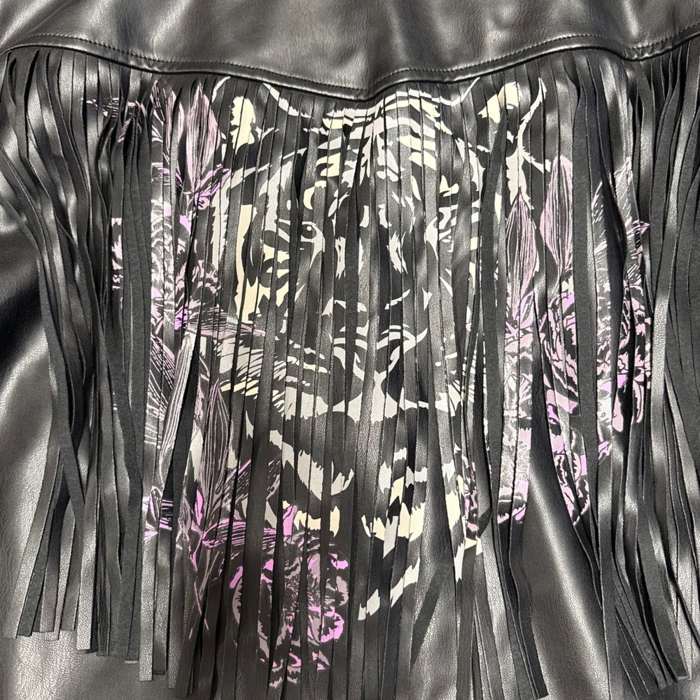 NWOT G by Giuliana Faux Leather‎ Fringe Tiger Graphic Jacket XL Biker Festival - Picture 3 of 6